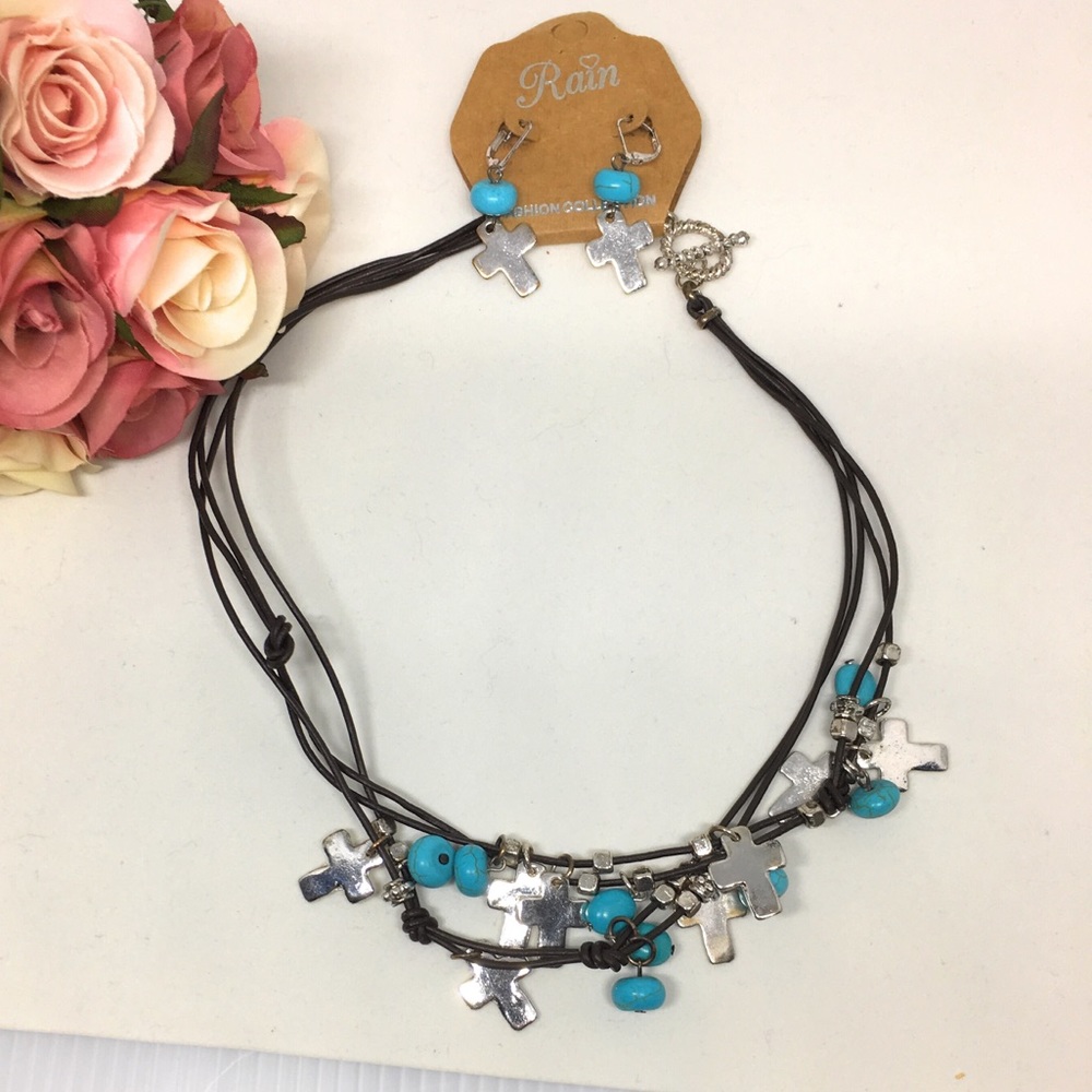 Cross necklace and earrings set